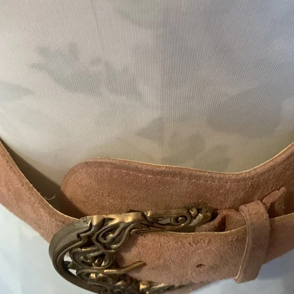 Access. Small Genuine Leather & Stretch Mauve Brass Tone Buckle Belt - Picture 4 of 11